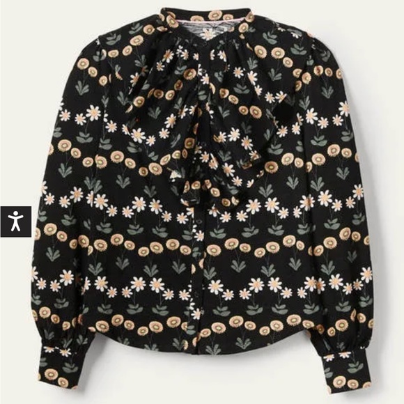 BODEN, Ruffle Front Jersey Shirt Black, US 10 R UK 14 floral new with tags - Picture 2 of 14